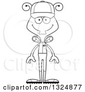 Lineart Clipart Of A Cartoon Black And White Happy Housefly Baseball Player Royalty Free Outline Vector Illustration