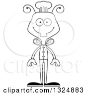 Lineart Clipart Of A Cartoon Black And White Happy Housefly Chef Royalty Free Outline Vector Illustration