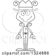 Lineart Clipart Of A Cartoon Black And White Happy Housefly Cowboy Royalty Free Outline Vector Illustration