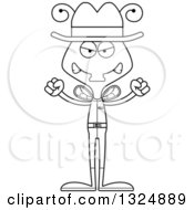 Lineart Clipart Of A Cartoon Black And White Mad Housefly Cowboy Royalty Free Outline Vector Illustration