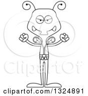 Lineart Clipart Of A Cartoon Black And White Mad Karate Housefly Royalty Free Outline Vector Illustration