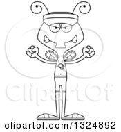 Lineart Clipart Of A Cartoon Black And White Mad Housefly Lifeguard Royalty Free Outline Vector Illustration