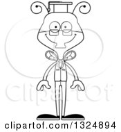 Lineart Clipart Of A Cartoon Black And White Happy Housefly Professor Royalty Free Outline Vector Illustration