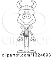 Lineart Clipart Of A Cartoon Black And White Happy Housefly Viking Royalty Free Outline Vector Illustration