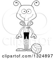 Lineart Clipart Of A Cartoon Black And White Happy Housefly Volleyball Player Royalty Free Outline Vector Illustration