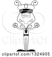 Lineart Clipart Of A Cartoon Black And White Mad Housefly Police Officer Royalty Free Outline Vector Illustration