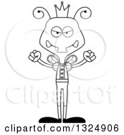 Lineart Clipart Of A Cartoon Black And White Mad Housefly Prince Royalty Free Outline Vector Illustration