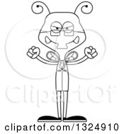 Lineart Clipart Of A Cartoon Black And White Mad Housefly Scientist Royalty Free Outline Vector Illustration