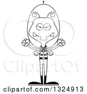Lineart Clipart Of A Cartoon Black And White Mad Futuristic Space Housefly Royalty Free Outline Vector Illustration