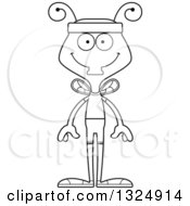 Lineart Clipart Of A Cartoon Black And White Happy Fitness Housefly Royalty Free Outline Vector Illustration