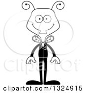 Lineart Clipart Of A Cartoon Black And White Happy Housefly Groom Royalty Free Outline Vector Illustration
