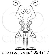Lineart Clipart Of A Cartoon Black And White Happy Housefly Hiker Royalty Free Outline Vector Illustration