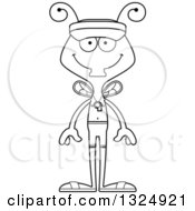 Lineart Clipart Of A Cartoon Black And White Happy Housefly Lifeguard Royalty Free Outline Vector Illustration