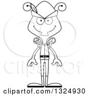 Lineart Clipart Of A Cartoon Black And White Happy Housefly Robin Hood Royalty Free Outline Vector Illustration