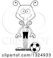 Lineart Clipart Of A Cartoon Black And White Happy Housefly Soccer Player Royalty Free Outline Vector Illustration