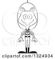 Lineart Clipart Of A Cartoon Black And White Happy Futuristic Space Housefly Royalty Free Outline Vector Illustration