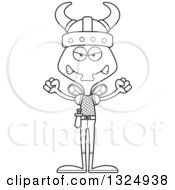 Lineart Clipart Of A Cartoon Black And White Mad Housefly Viking Royalty Free Outline Vector Illustration