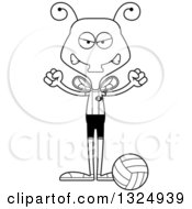 Poster, Art Print Of Cartoon Black And White Mad Housefly Volleyball Player