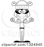 Lineart Clipart Of A Cartoon Black And White Mad Housefly Robber Royalty Free Outline Vector Illustration