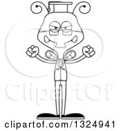 Lineart Clipart Of A Cartoon Black And White Mad Housefly Professor Royalty Free Outline Vector Illustration
