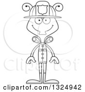 Lineart Clipart Of A Cartoon Black And White Happy Housefly Firefighter Royalty Free Outline Vector Illustration