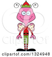 Poster, Art Print Of Cartoon Happy Pink Butterfly Christmas Elf