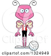 Poster, Art Print Of Cartoon Happy Pink Butterfly Volleyball Player