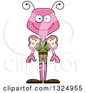 Clipart Of A Cartoon Happy Pink Butterfly Hiker Royalty Free Vector Illustration
