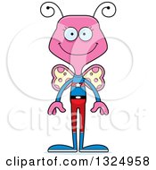 Clipart Of A Cartoon Happy Pink Butterfly Super Hero Royalty Free Vector Illustration