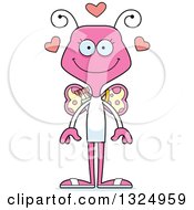 Clipart Of A Cartoon Happy Pink Butterfly Valentines Day Cupid Royalty Free Vector Illustration
