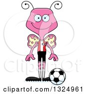Poster, Art Print Of Cartoon Happy Pink Butterfly Soccer Player