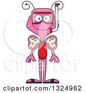 Poster, Art Print Of Cartoon Happy Pink Butterfly In Snorkel Gear