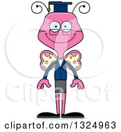 Clipart Of A Cartoon Happy Pink Butterfly Professor Royalty Free Vector Illustration