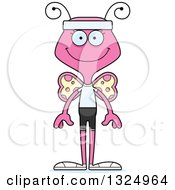 Clipart Of A Cartoon Happy Pink Fitness Butterfly Royalty Free Vector Illustration