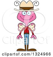 Poster, Art Print Of Cartoon Happy Pink Butterfly Cowboy