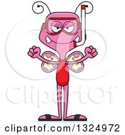 Poster, Art Print Of Cartoon Mad Pink Butterfly In Snorkel Gear