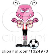 Poster, Art Print Of Cartoon Mad Pink Butterfly Soccer Player