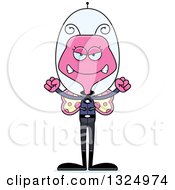 Clipart Of A Cartoon Mad Pink Futuristic Space Butterfly Royalty Free Vector Illustration