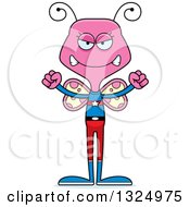 Clipart Of A Cartoon Mad Pink Butterfly Super Hero Royalty Free Vector Illustration