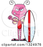 Poster, Art Print Of Cartoon Mad Pink Butterfly Sufer