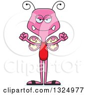 Clipart Of A Cartoon Mad Pink Butterfly Swimmer Royalty Free Vector Illustration