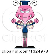Clipart Of A Cartoon Mad Pink Butterfly Professor Royalty Free Vector Illustration