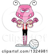 Poster, Art Print Of Cartoon Mad Pink Butterfly Volleyball Player