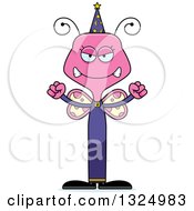 Clipart Of A Cartoon Mad Pink Butterfly Wizard Royalty Free Vector Illustration