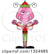 Clipart Of A Cartoon Mad Pink Butterfly Christmas Elf Royalty Free Vector Illustration