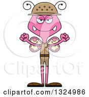 Clipart Of A Cartoon Mad Pink Butterfly Zookeeper Royalty Free Vector Illustration