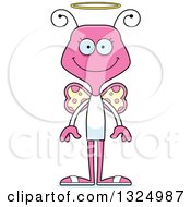 Clipart Of A Cartoon Happy Pink Butterfly Angel Royalty Free Vector Illustration