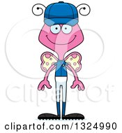 Clipart Of A Cartoon Happy Pink Butterfly Baseball Player Royalty Free Vector Illustration