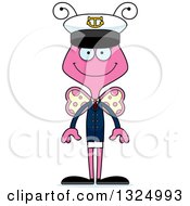 Poster, Art Print Of Cartoon Happy Pink Butterfly Boat Captain