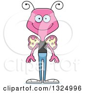 Clipart Of A Cartoon Happy Pink Casual Butterfly Royalty Free Vector Illustration
